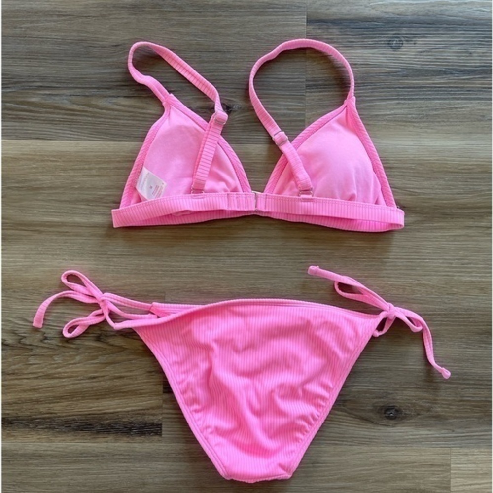 Hot Pink Triangle Ribbed Bikini - Picture 2 of 4
